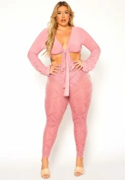 Plus Size Crop Top & Greek Key Print Pants Set 6 Plus Size Crop Top & Greek Key Print Pants Set -Asoph Sales Shop 2021028 001 0