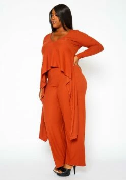 Plus Size Ribbed Knit Longline Top & Pants Set -Asoph Sales Shop 2021298 001 2