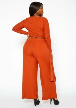 Plus Size Ribbed Knit Longline Top & Pants Set -Asoph Sales Shop 2021298 001 3