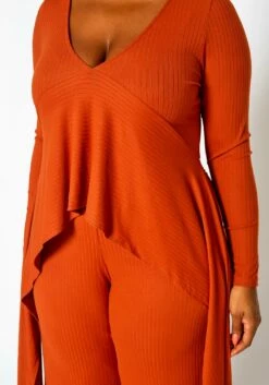 Plus Size Ribbed Knit Longline Top & Pants Set -Asoph Sales Shop 2021298 001 4