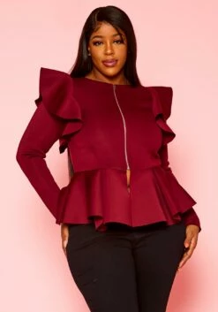 Plus Size Ruffle Shoulder Hem Peplum Jacket -Asoph Sales Shop 2021299 002 2