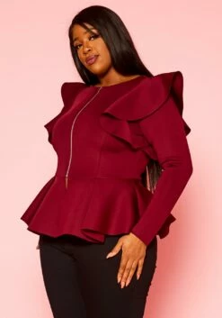 Plus Size Ruffle Shoulder Hem Peplum Jacket -Asoph Sales Shop 2021299 002 3