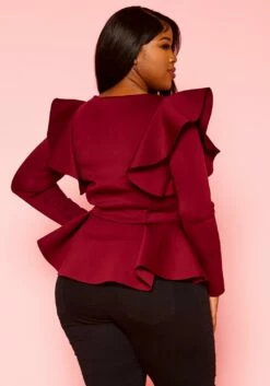 Plus Size Ruffle Shoulder Hem Peplum Jacket -Asoph Sales Shop 2021299 002 4