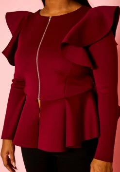 Plus Size Ruffle Shoulder Hem Peplum Jacket -Asoph Sales Shop 2021299 002 5