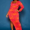 Plus Size Geometric Pattern High Low Maxi Dress