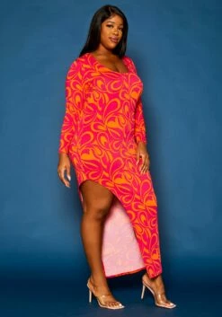 Plus Size Geometric Pattern High Low Maxi Dress -Asoph Sales Shop 2021312 001 2