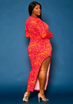 Plus Size Geometric Pattern High Low Maxi Dress -Asoph Sales Shop 2021312 001 3