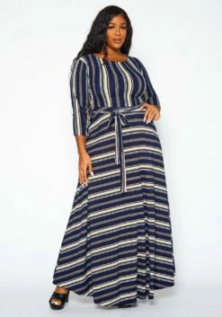 Plus Size Multi Striped Fit & Flare Maxi Dress -Asoph Sales Shop 2021372 003 2