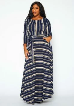 Plus Size Multi Striped Fit & Flare Maxi Dress -Asoph Sales Shop 2021372 003 3