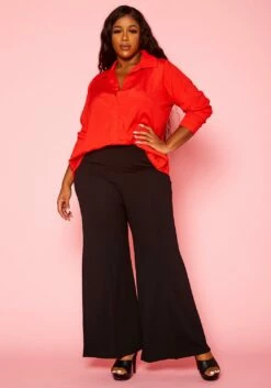 Plus Size Solid Collar Neck Shirt