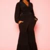 Plus Size Wrap Crop Top & Bell Flare Pants