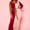 Plus Size Color Block Long Sleeve Maxi Dress