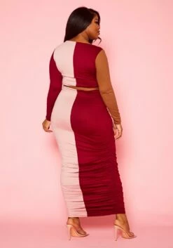 Plus Size Color Block Long Sleeve Maxi Dress -Asoph Sales Shop 2021386 001 3