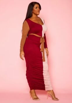 Plus Size Color Block Long Sleeve Maxi Dress -Asoph Sales Shop 2021386 001 4