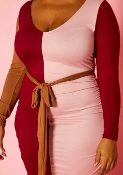 Plus Size Color Block Long Sleeve Maxi Dress -Asoph Sales Shop 2021386 001 5