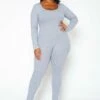 Plus Size Solid Long Sleeve Fitted Jumpsuit