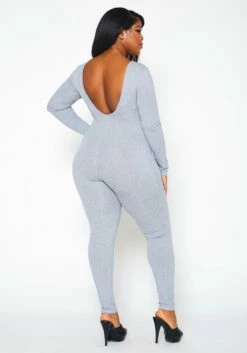 Plus Size Solid Long Sleeve Fitted Jumpsuit -Asoph Sales Shop 2021396 002 3