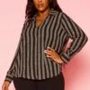 Plus Size Minimal Chain Link Print Collar Blouse