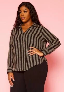 Plus Size Minimal Chain Link Print Collar Blouse -Asoph Sales Shop 2021422 001 4