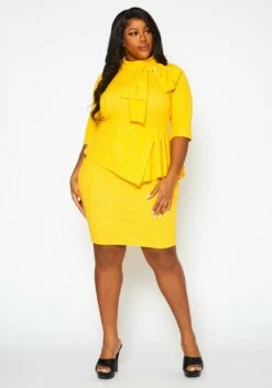 Plus Size Polka Dot Print Peplum Mini Dress