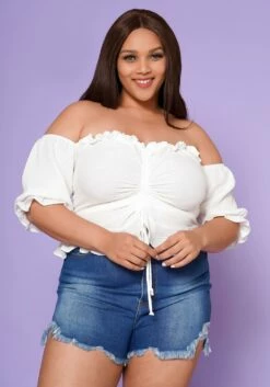Plus Size Off Shoulder Ruffle Trim Top -Asoph Sales Shop 2022553 001 2