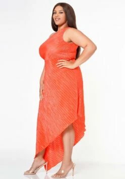 Plus Size Pleated Asymmetric One Sleeve Dress -Asoph Sales Shop 2022619 001 2