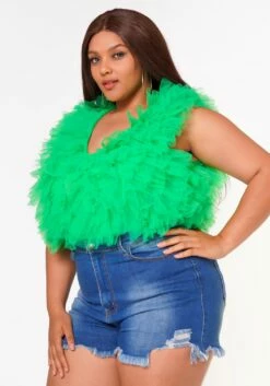 Plus Size Ruffle Tulle Sleeveless Bodysuit -Asoph Sales Shop 2022624 001 3