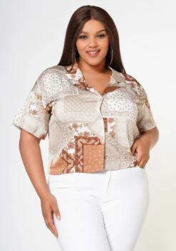 Plus Size Satin Bandana Patchwork Shirt -Asoph Sales Shop 2022629 002 1