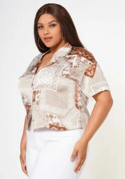 Plus Size Satin Bandana Patchwork Shirt -Asoph Sales Shop 2022629 002 3