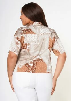 Plus Size Satin Bandana Patchwork Shirt -Asoph Sales Shop 2022629 002 4