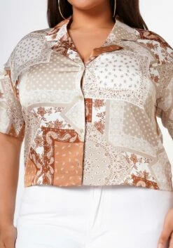Plus Size Satin Bandana Patchwork Shirt -Asoph Sales Shop 2022629 002 5