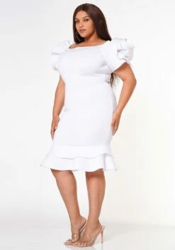 Plus Size Ruffle Flower Shoulder Midi Dress -Asoph Sales Shop 2022638 002 8