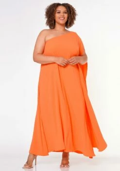 Plus Size One Shoulder Maxi Flare Dress