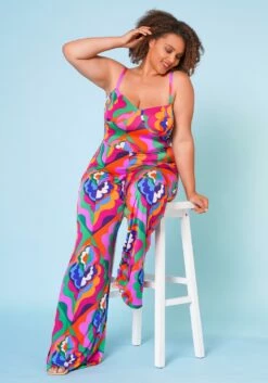 Plus Size Abstract Pattern Cami Jumpsuit